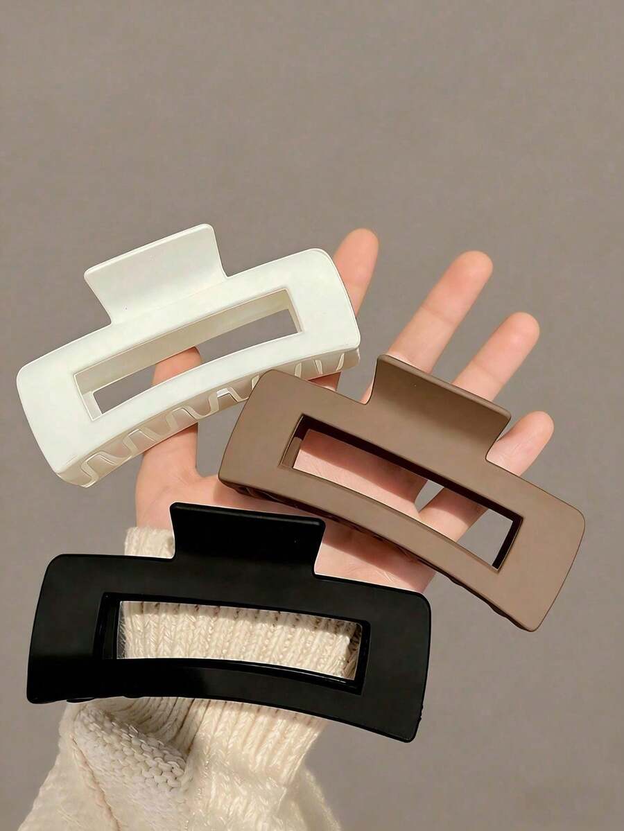 3pcs Women's Black, White, Brown 4.33in/11cm Square Plastic Large Hair Clips, Fashionable, Elegant, Versatile, Minimalist Style, Suitable For Daily, Party, Commute, Vacation - Hair Claws For Styling, Washing, Make-Up, Outfit Accessorizing Summer Hair Jaw Clip Hair Clamps Hair Clutch Hair Catcher Clip, School Stuff, College Fall Winter Claw Clip Hair Accessories For Women - Multicolor-1 - View 1