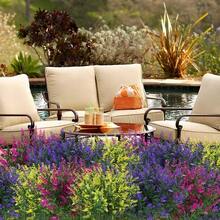 5束仿真花，抗紫外线不褪色塑料植物装饰，适用于花园、门廊、窗台、室内和家居装饰 - 中紫紅色 - 查看 2