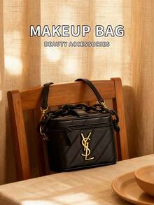 Yves Saint Laurent YSL Women's Black Square Shoulder Bag With Gold Logo, Suitable For Casual Daily Use, Great As A Christmas Gift - Black and Gold - View 4