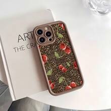 Funda para teléfono con estampado de leopardo y cereza, compatible con Samsung, Apple, VIVO, OPPO, , Transsion, ,  y Honor. Fabricada en TPU, ofrece protección a prueba de golpes y caídas. Un regalo ideal para familiares y amigos. - Marrón - Ver 4