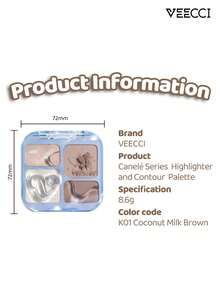VEECCI Canele系列高光修容盘，打造自然面部光泽，哑光质地，适用于脸颊和鼻梁，3D提亮，多功能设计，新手友好 - K01 Coconut Milk Brown - 查看 7