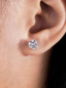 1 Pair S925 Sterling Silver 0.6CT Round Moissanite Classic Versatile Stud Earrings, Bridal, Daily Wear, Date, Valentine's Day Gift - Multicolor - View 2