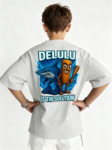 Tween Boys Casual Printed Crew Neck Short Sleeve T-Shirt, Summer Top - Light Grey - View 8