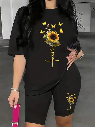 Camiseta negra con diseño de girasoles y mariposas estilo y2k ideal para primavera verano resalta tu estilo único y moderno perfectas para combinaciones vibrantes y casuales disfruta de la comodidad y la originalidad en cada prenda adquiere ahora esta exclusiva camiseta de fiesta