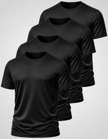 Kit 04 Men's Dry Fit Anti-Sweat T-Shirt, Training, Gym, Sports, Round Neck, Short Sleeve - 黑色 - 查看 1