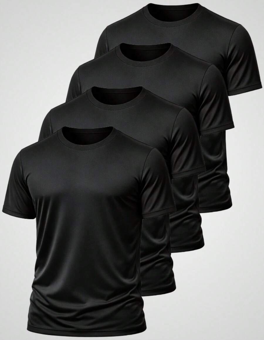 Kit 04 Men's Dry Fit Anti-Sweat T-Shirt, Training, Gym, Sports, Round Neck, Short Sleeve - 黑色 - 查看 1