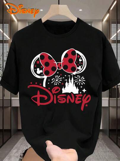 Disney 1pc Men's Short Sleeve T-Shirt, Cartoon Mickey Mouse Print, Round Neck, Stretchy, Suitable For Daily Wear, Easy Care, Fashionable Casual Men's T-Shirt, Short Sleeve Tee