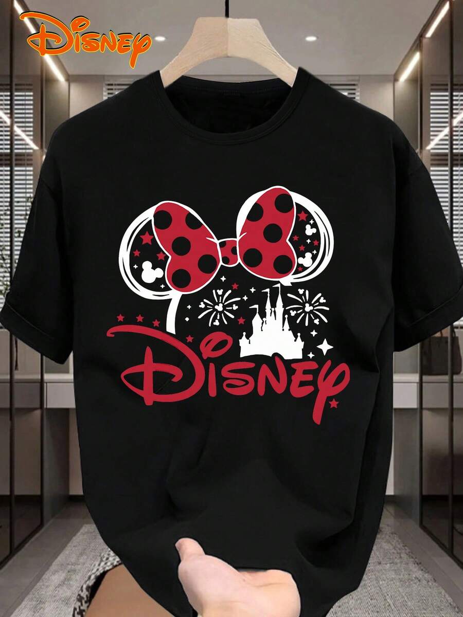 Disney 1 Áo thun nam tay ngắn, in hình chuột Mickey hoạt hình, cổ tròn, co giãn, phù hợp mặc hàng ngày, dễ giặt ủi, áo thun nam thời trang thường ngày, áo thun tay ngắn - màu đen - Xem 1