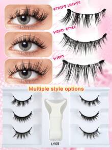 3 Cặp mi giả ngắn từ tính hỗn hợp có kẹp, nhẹ, không keo, làm từ lông chồn giả, xoăn, màu đen, giúp kéo dài mi, thích hợp cho các blogger làm đẹp, quà tặng cho phụ nữ. - màu đen - Xem 2