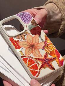 1pc Fashion Floral Collage Graphic Milky White Liquid Soft Edge Phone Case Compatible With IPhone 16/16Pro/16Plus/15/15ProMax/15Pro/11/12/13/14ProMax/11Pro/11ProMax/12Pro/12ProMax/13Pro/13ProMax/14Pro/14ProMax, Creative Elegant Design - Multicolor - View 4