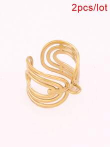 2 piezas de anillos abiertos de acero inoxidable chapados en oro de 18K, base de anillo de cadena redonda geométrica ancha para hacer joyas DIY y accesorios - anillo - Ver 14