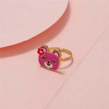 Anillos de dibujos animados para niñas, anillo ajustable coreano con flores y animales coloridos para hija, mariposa, dulces, anillos pequeños, regalos de Año Nuevo Kawaii 19PO - C073 - Ver 32
