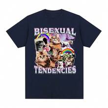 Bisexual Tendency Funny Cat Model T-Shirt 2026 Summer Men's Women's Casual Cotton Fashion Harajuku Oversized T-Shirt Street Y2K - Grey - View 13