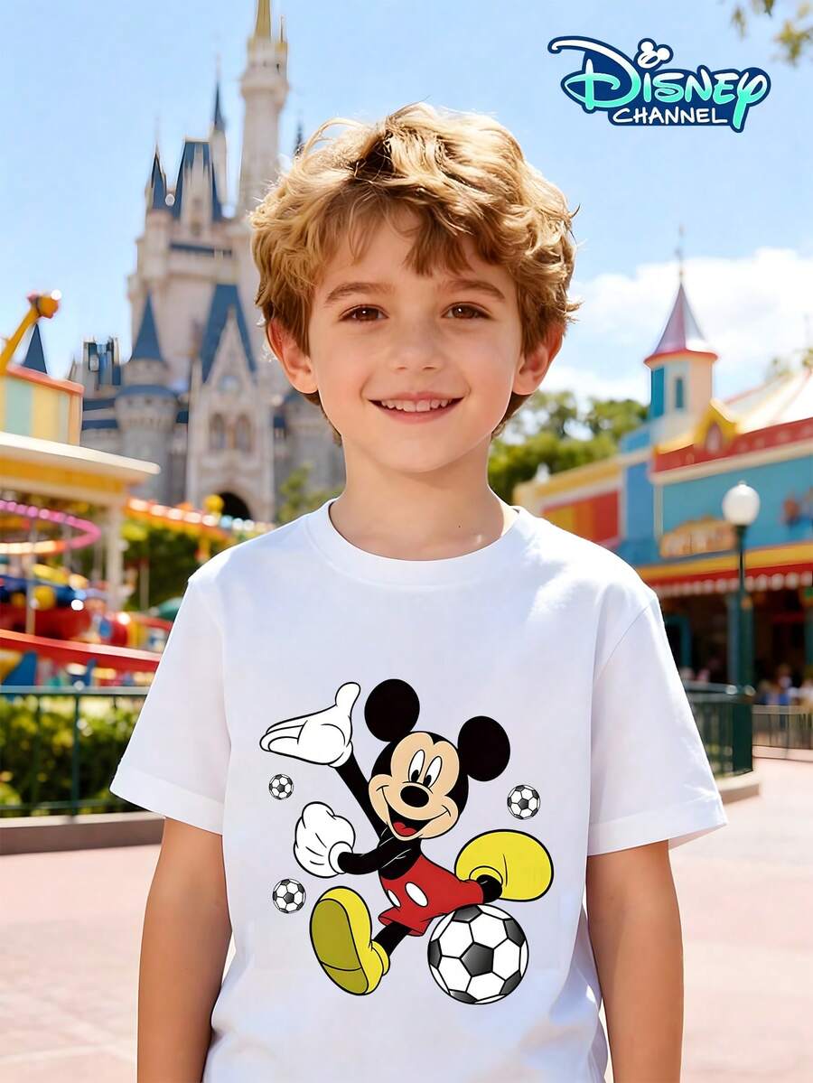 New Summer Boys' Short-Sleeve T-Shirt, Disney Mickey Mouse Soccer Print Crew Neck Top, Children's Short-Sleeve Shirt, Disney Theme Print Short-Sleeve T-Shirt For Middle And Large Children, Boys' School Casual Versatile Top, Kids Boys Disney Mickey Mouse Soccer Print Short Sleeve T-Shirt, Children's Sporty Cartoon Print T-Shirt, Disney Collaboration Boys' Casual Short-Sleeve T-Shirt, Summer Children's Outdoor Play Essential T-Shirt, Boys' Disney Theme Party Short-Sleeve T-Shirt, Soccer Series Children's Top, Mickey And Soccer Print T-Shirt, Children's Park Style Sweat-Absorbing Short-Sleeve T-Shirt, Boys' Everyday Outing T-Shirt, Children's Cute Animated Character Print Top, Boys' Soccer Sporty Short-Sleeve T-Shirt, Disney Mickey Soccer Theme Children's Top, Boys' Summer Outing Sweat-Absorbing Short-Sleeve T-Shirt, Children's Cartoon Soccer Print Crew Neck T-Shirt, Boys' Disney Theme Outfit Essential Top - White - View 1