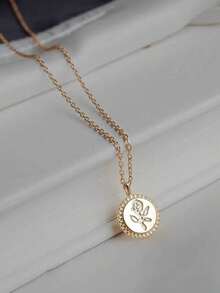 BALMORA 1条S925纯银经典优雅光滑玫瑰小金币项链，适合女士生日、婚礼、日常佩戴，亦可作为珠宝礼物。 - 金色 - 查看 3