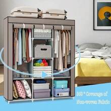 HUOMAQFAN Portable Wardrobe Closet 47 Inch Standing Clothes Storage Organizer With Shelves Rack Non Woven Fabric Cover And 2 Hanging Rods For Bedroom - màu nâu cà phê - Xem 6