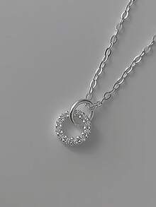 1pc S925 Sterling Silver Donut-Shaped Necklace, Women's Zirconia Encrusted Circle Pendant Necklace, Sparkling Charm Clavicle Chain, Elegant Gift For Daily Wear - Round - View 2