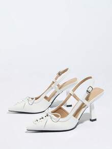 European And American Chic Versatile Red Patent Leather Pointed Toe Bow Slip-On Shoes - White - View 6