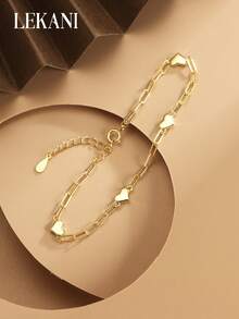 1 件 S925 纯银心形设计手链，时尚简约，送给女朋友、自己、母亲、女士珠宝的独特礼物，日常佩戴优雅礼物 - 金色 - 查看 3