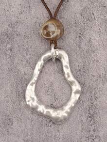 1件装奢华个性化金色金属圆环吊坠项链，木珠装饰，时尚百搭日常项链，送给妈妈/女朋友的礼物 - 臘繩 - 查看 14