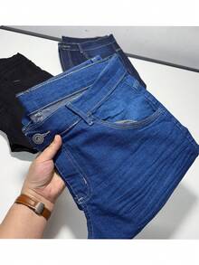 Set Of 2 Men's Denim Pants With Elastane, Slim Fit, Casual, Comfortable, Basic Style - preta/média - Xem 2