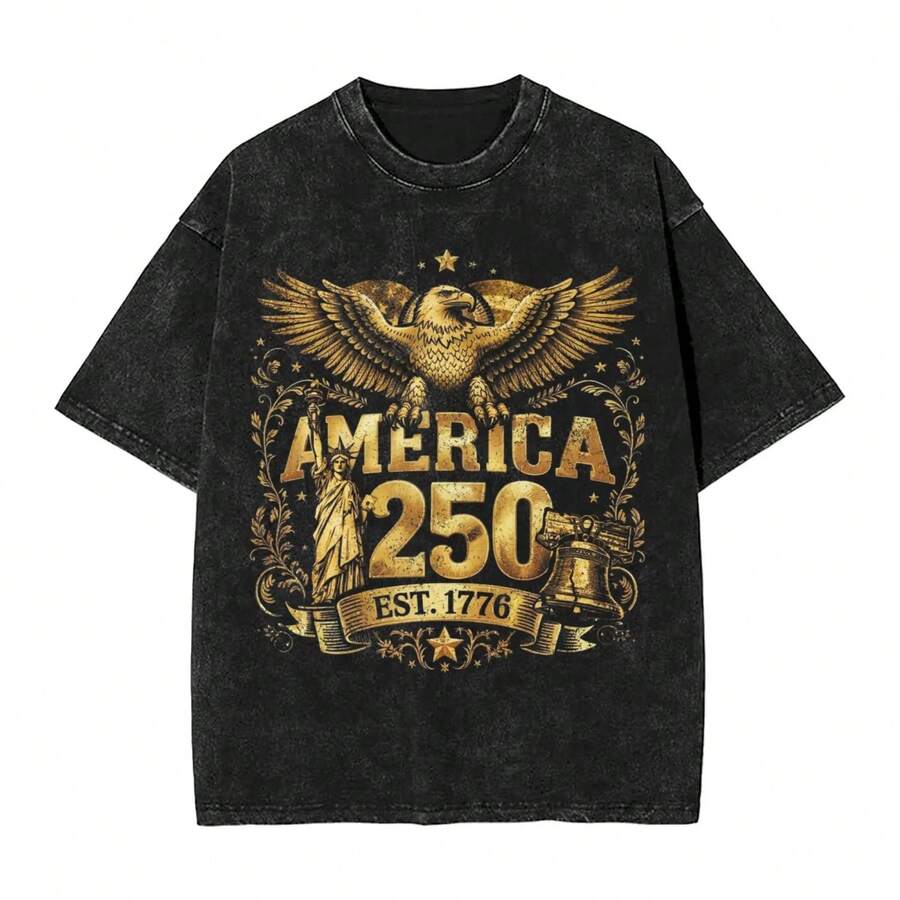 Novelty Men Women 250 Years American Anniversary Tee Shirt Cotton Washed T Shirts Outfits - màu đen - Xem 1