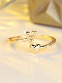 Tsnamer 14K Gold Plated Ring Waterproof Heart Letter Stackable Ring Gift For Women Girlfriend - Ring - View 14