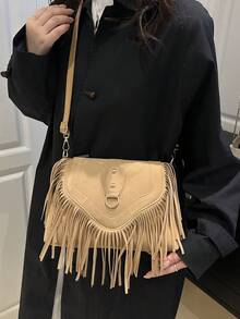Túi xách nữ thời trang - Mẫu mới năm 2026, kiểu dáng sang trọng và tinh tế với tua rua mềm mại, thích hợp đeo chéo. - Màu Khaki - Xem 6