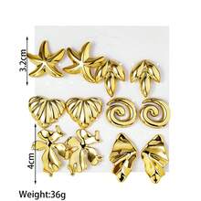 6对波西米亚海滩风CCB海星树叶耳钉套装，适合日常佩戴和度假 - 彩色 - 查看 5