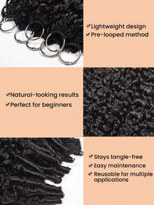 3包/150克 第三代羽毛钩编接发，100%缅甸真人发，卷曲羽毛发尾，波西米亚钩编发，奇迹结缅甸螺旋卷发，无缝隐形，适合细软发质女性 - Natural Black - 查看 5