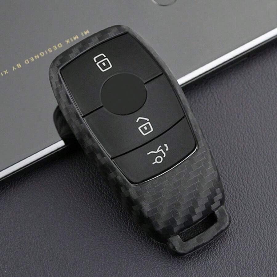 1 chiếc ốp móc chìa khóa bằng silicon giả sợi carbon, phù hợp với các dòng xe A-Class, C-Class, E-Class, S-Class, CLS (2017-2024) - Cao su mềm sợi carbon - Xem 1