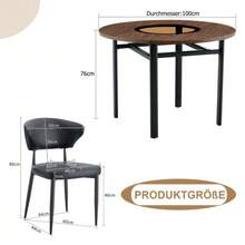 Modern Minimalist Round Table Set (With 2 Black Polyurethane Armchairs With Curved Backs), 100 Cm Diameter Round Table With Wood Look, Suitable For The Dining Room And Kitchen. - Black - View 4