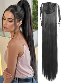 Extensión del pelo largo recto coleta sintético - Negro - Ver 11