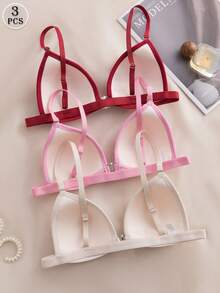 3pcs Multi-Color Set: Front Closure Wireless Bra With Removable Pads, Women's Lingerie Bra With Detachable Straps For Versatile Styling - Spaghetti Strap Bra, Criss-Cross Back Bra, And Spaghetti Strap Bra (Suitable For A-C Cup) - Multicolor - View 8