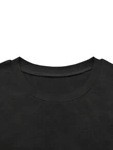 Women's Summer Round Neck Short Sleeve T-Shirt And Shorts Set, Solid Color Casual 2-Piece Outfit Black - Black - View 6