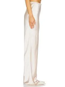 Women Satin Silk Wide Leg Pants Casual Elastic High Waist Solid Color Loose Fit Lounge Pants Office Ladies Work Trousers Daily Sleep Pants Y2K Streetwear - 杏色 - 查看 6