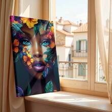 1pc Wrapped Framed Canvas Wall Art, Vintage Prints Poster, Portrait Of Woman, Flower Headdress, Flower Face, Close-up-flowers, Digital Art, Vibrant, Detailed Style, Birthday Party Decor, Decorative Wall Art for Living Room Bedroom Office, Hanging Hardware Included - Wrapped Framed Canvas, Vertical - Lienzo enmarcado - Ver 9