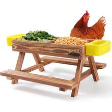Chicken Feeders And Waterers, Chicken Feeder No Waste Kit With Picnic Table And 2 Water Feeder, Handmade Wooden Chicken Supplies & Accessories For - Carbonized Solid Wood - View 8