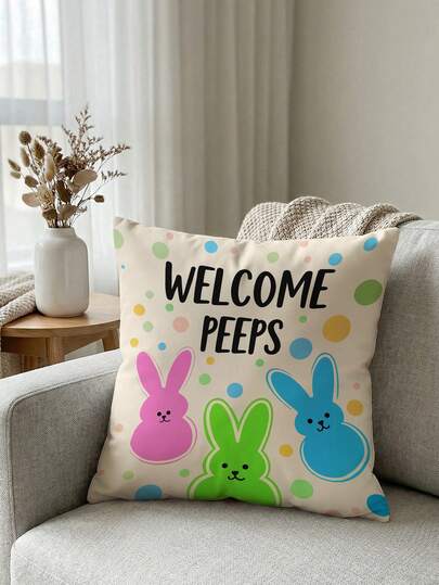 1pc Printed Pattern Easter Pillow Cover, Cute Bedroom Decor Pillowcase, Made Of Polyester, With Zipper, Machine Washable, Decorative Throw Pillow