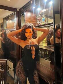 Bộ đồ liền thân không dây vai, co giãn, khoét lỗ, thời trang dành cho nữ, thích hợp đi hộp đêm. - màu đen - Xem 4
