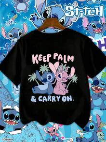 Disney Young Girl Stitch Cartoon Print T-Shirt - Black - View 7