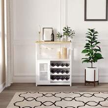 Mueble bar, botellero industrial con estantes ajustables, aparador con portavasos, almacenamiento de café, para cocina, comedor, sala de estar, blanco - Blanco - Ver 2