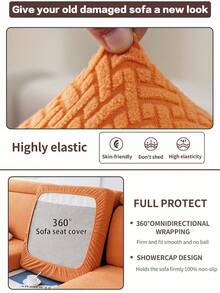 1pc Modern Minimalist Plush Sofa Slipcover, Non-Slip Stretch Cover, Suitable For 1/2/3/4 Seater Sofa In Living Room/Bedroom, Pet-Friendly & Machine Washable - Nian Chu - Coral Orange - View 6