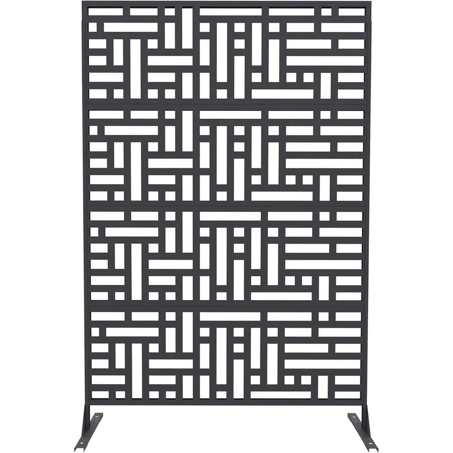 Pantalla de Privacidad Exterior de Metal con Base | Biombo Decorativo Autosoportante 180x116 cm | para Jardín, Terraza, Patio o Balcón | Cerca de Protección y Decoración - Diseño geométrico - Ver 1