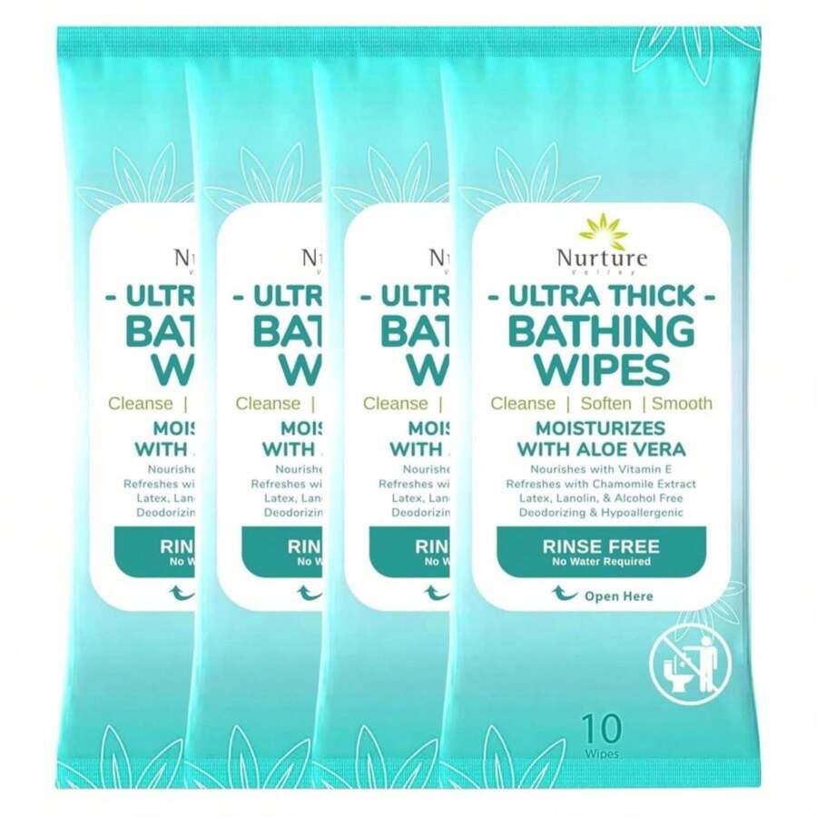 Nurture XL Ultra Thick Body Wipes For Adults W\/Aloe | 40 Extra Large Disposable Cloth Wet Cleansing No Rinse Bathing Washcloths, Waterless Shower | Bath Wipe For Women, Men &Amp; Elderly - ColorA - 查看 1