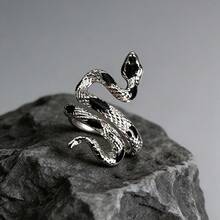 蛇形时尚戒指，简约优雅釉面，女士时尚配饰，百搭饰品 - 戒指 - 查看 11