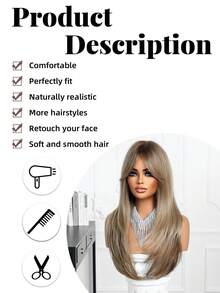 26英寸摩卡棕色多层自然卷曲直长假发，女士假发，耐热合成假发，适合节日、旅行、化装舞会、派对、日常佩戴、音乐节、婚礼季、女孩节日礼物 - 摩卡棕 - 查看 7