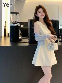 [Y6Y] Apricot Soft Breeze Sleeveless Dress | Women's Fashionable And Sweet Summer Short Dress - White - View 4