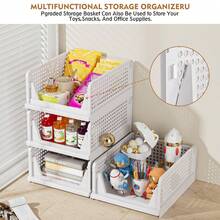 5 Pack Stackable Closet Storage Basket, Multifunctional & Foldable Closet Organizer For Bathroom Kitchen Laundry Room Wardrobe Storage, Space-Saving Clothes Storage Drawer Organizer - White - View 6