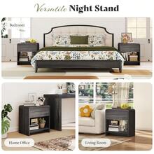 Modern Nightstand Set Of 2 With Storage Drawer And Open Shelves, 24" Round Bedside Table With Curved Top Corners, End Table For Bedroom And Living Room - 黑色 - 查看 6